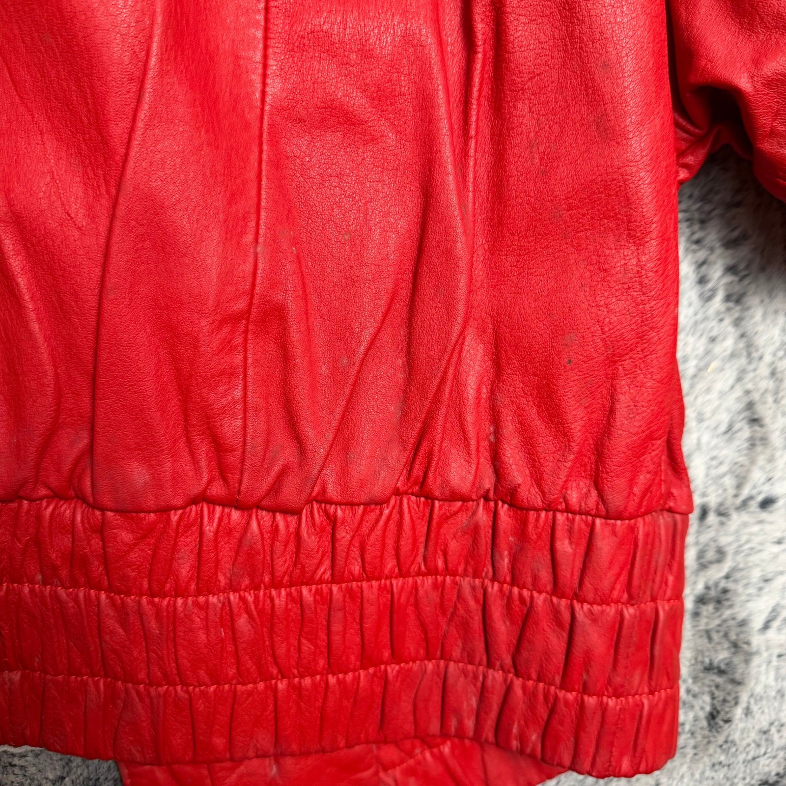 Out of Bounds Red Leather Bomber Jacket Collared Elastic Waist Size S
