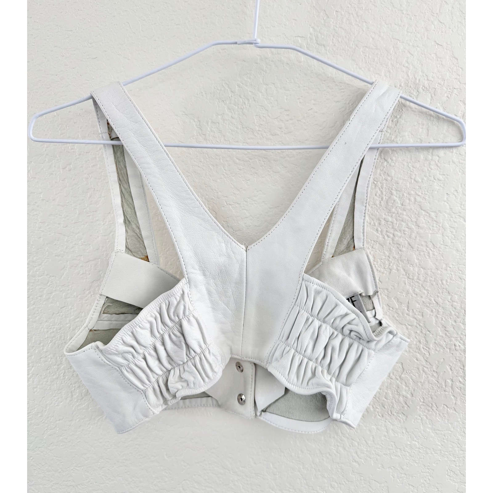 Firenze Santa Barbara Crop Top Vest Leather White Vintage Petite USA Made S