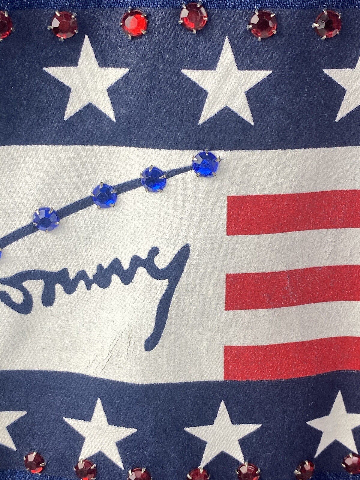 Vintage Tommy Hilfiger Jean Denim Flag Jacket Spell Out 90s Y2K Bling Med