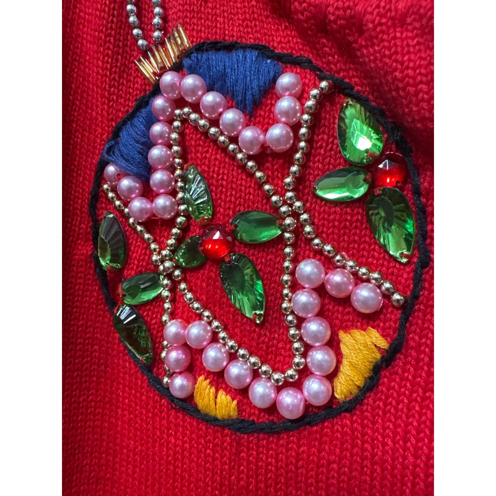Michael Simon Vintage 1991 Beaded Christmas Ornament Cardigan Sweater Red Sz M/L