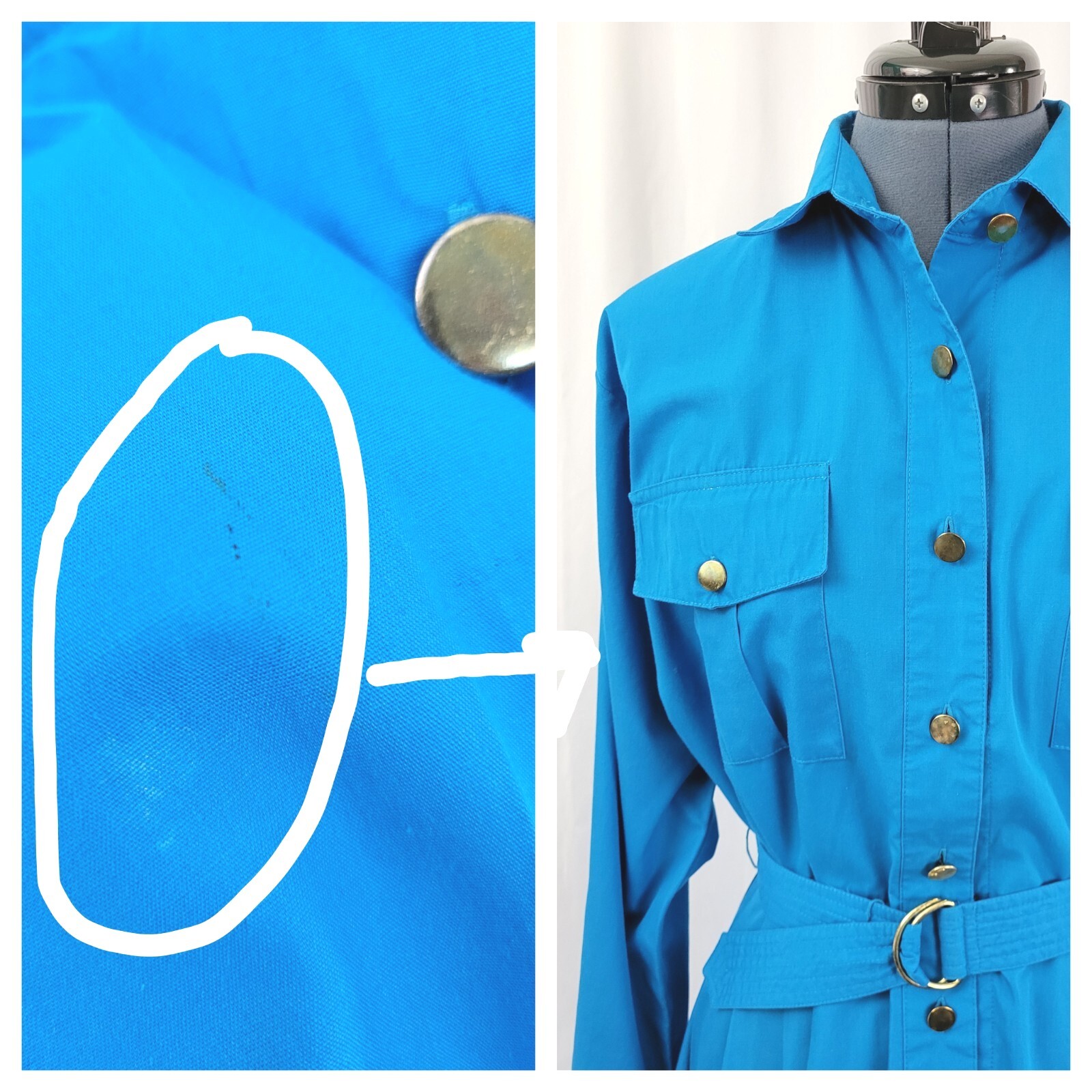 Vintage Darian Bright Blue Shirt Dress w Matching Belt Size 10