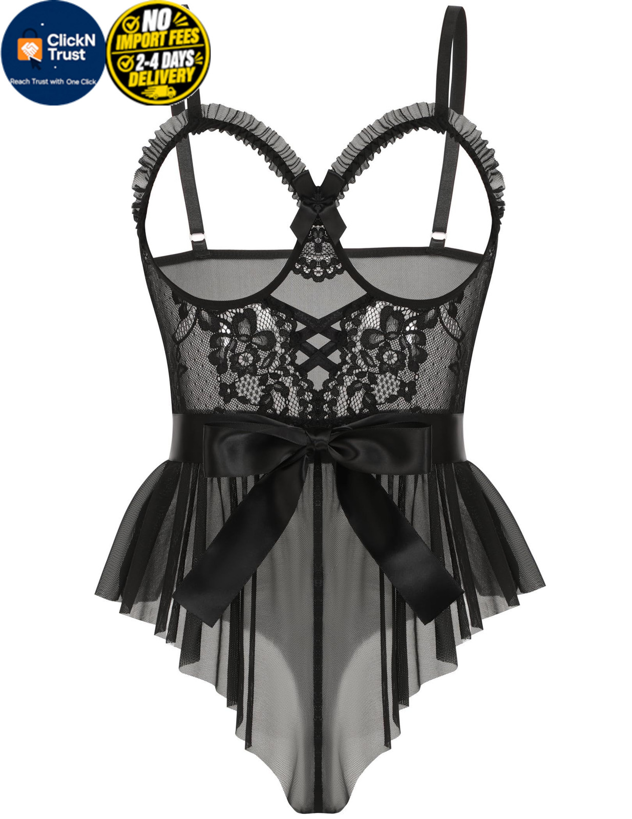 Avidlove Sexy Lingerie for Women Deep V Teddy Babydoll Bodysuit Large, Black