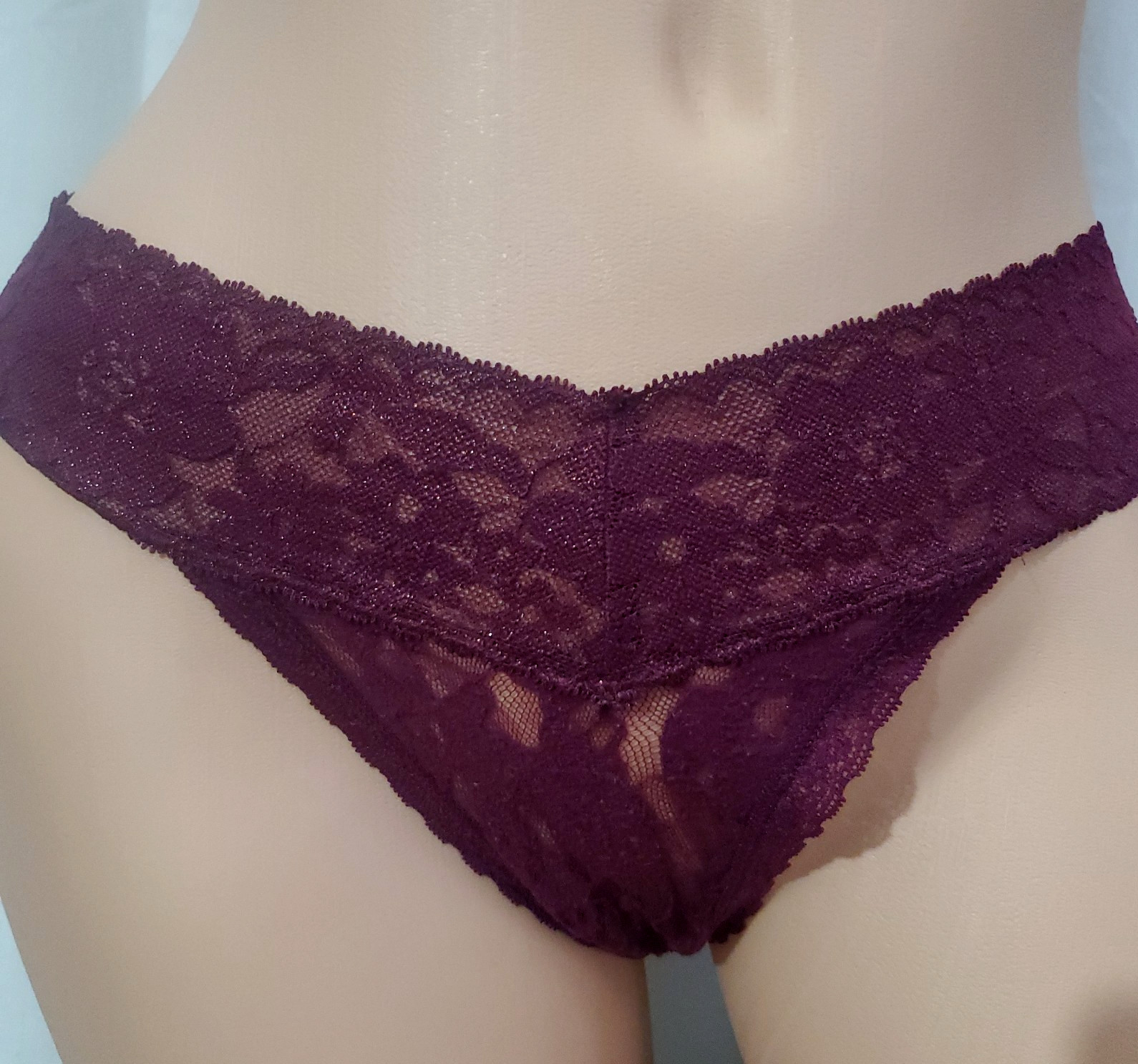 Victoria’s Secret Burgundy Red Lace V-Front String Thong Shimmering Panty L