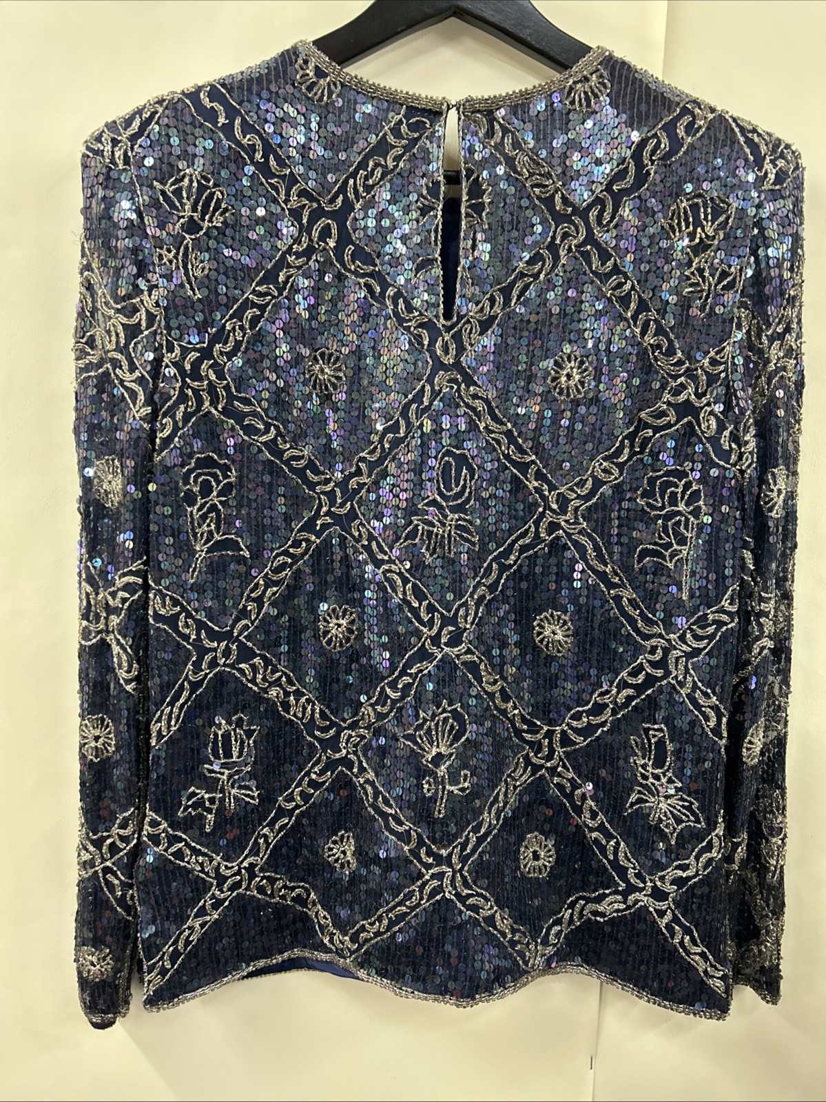 GLAM 80s Vintage I. Magnin Silk Party Cocktail Evening Top XS Shiny Beaded Hand