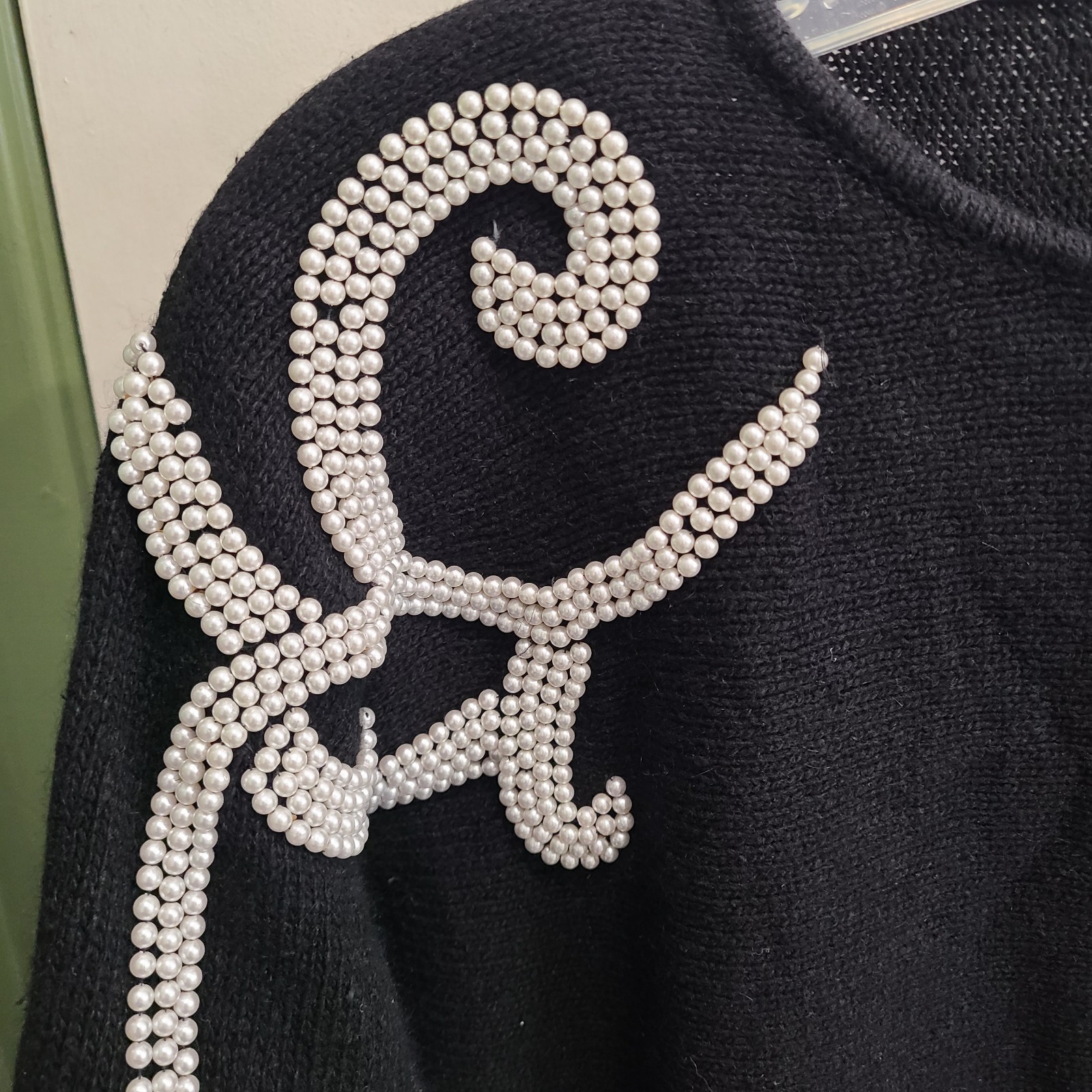 Vtg Cristina Womens Sz M Black Sweater Silk Angora Pearl Beaded Chic Cozy Unique