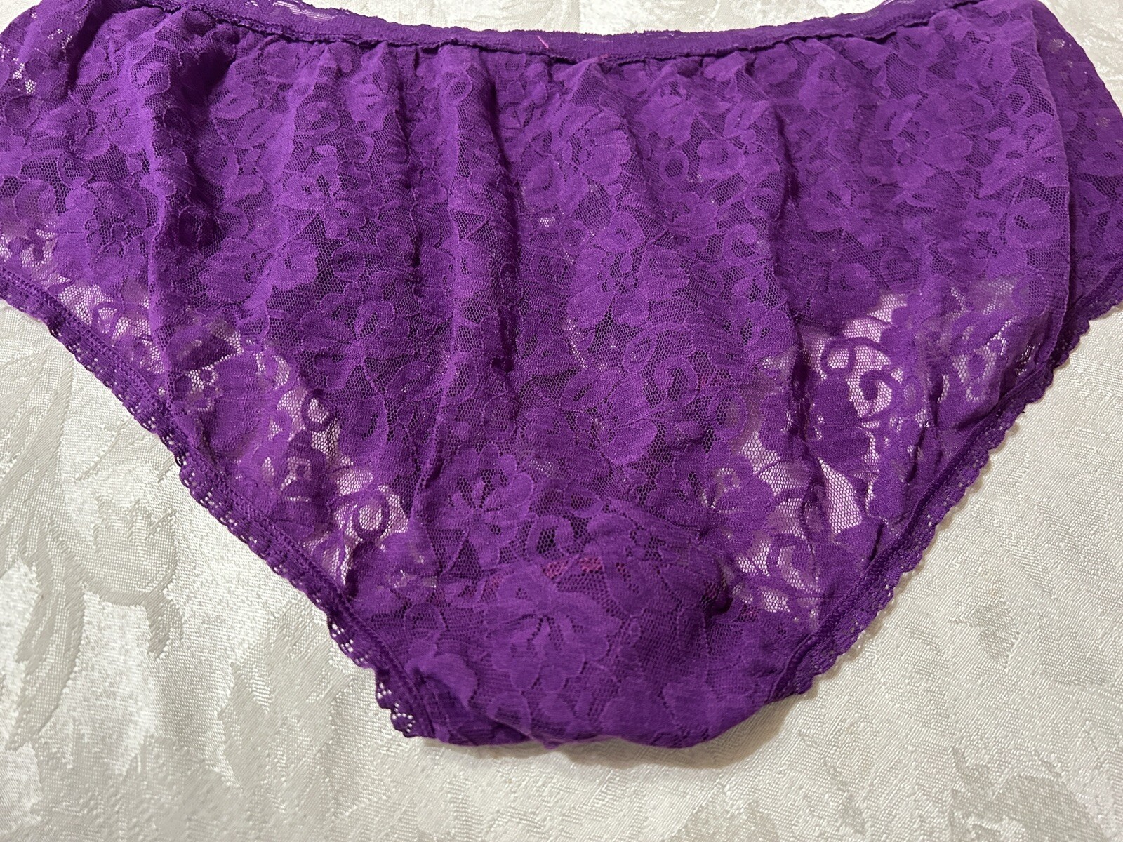Vtg Unbranded 13J001X Beautiful Sheer Floral Stretch Lace 2X Plum Panties #60