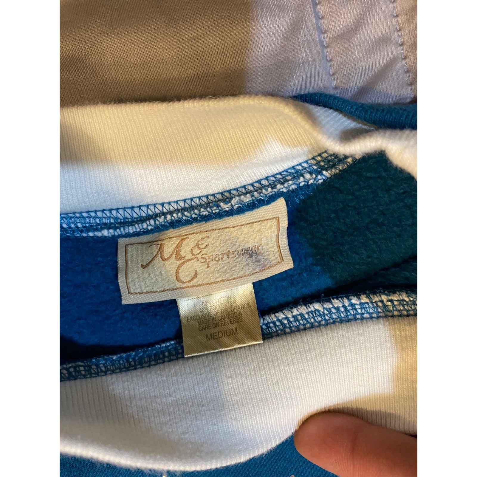 Vintage M&C Sportswear Snowflake Teal Sweatshirt Beaded Mock Neck Medium