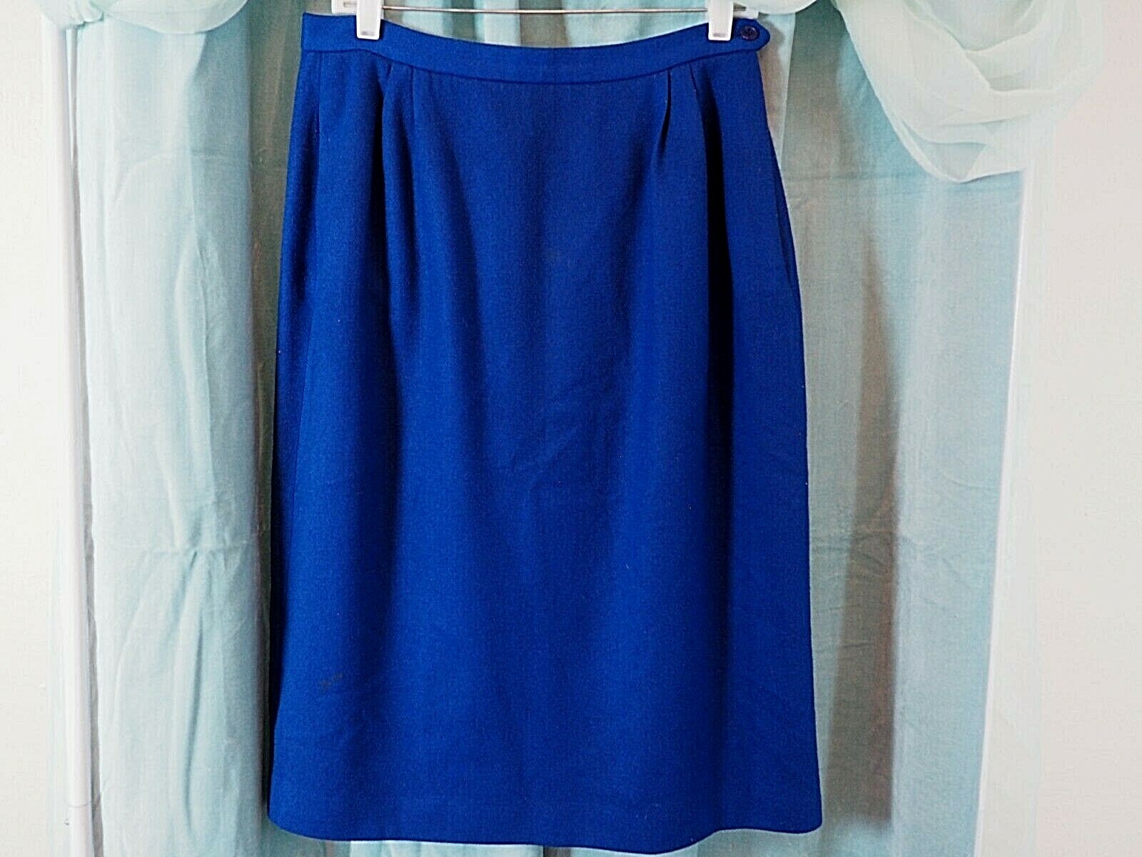 VTG 70s/80s Unbranded Wool Lined Royal Blue Pocket Talon Slit Zip Skirt Sz 14