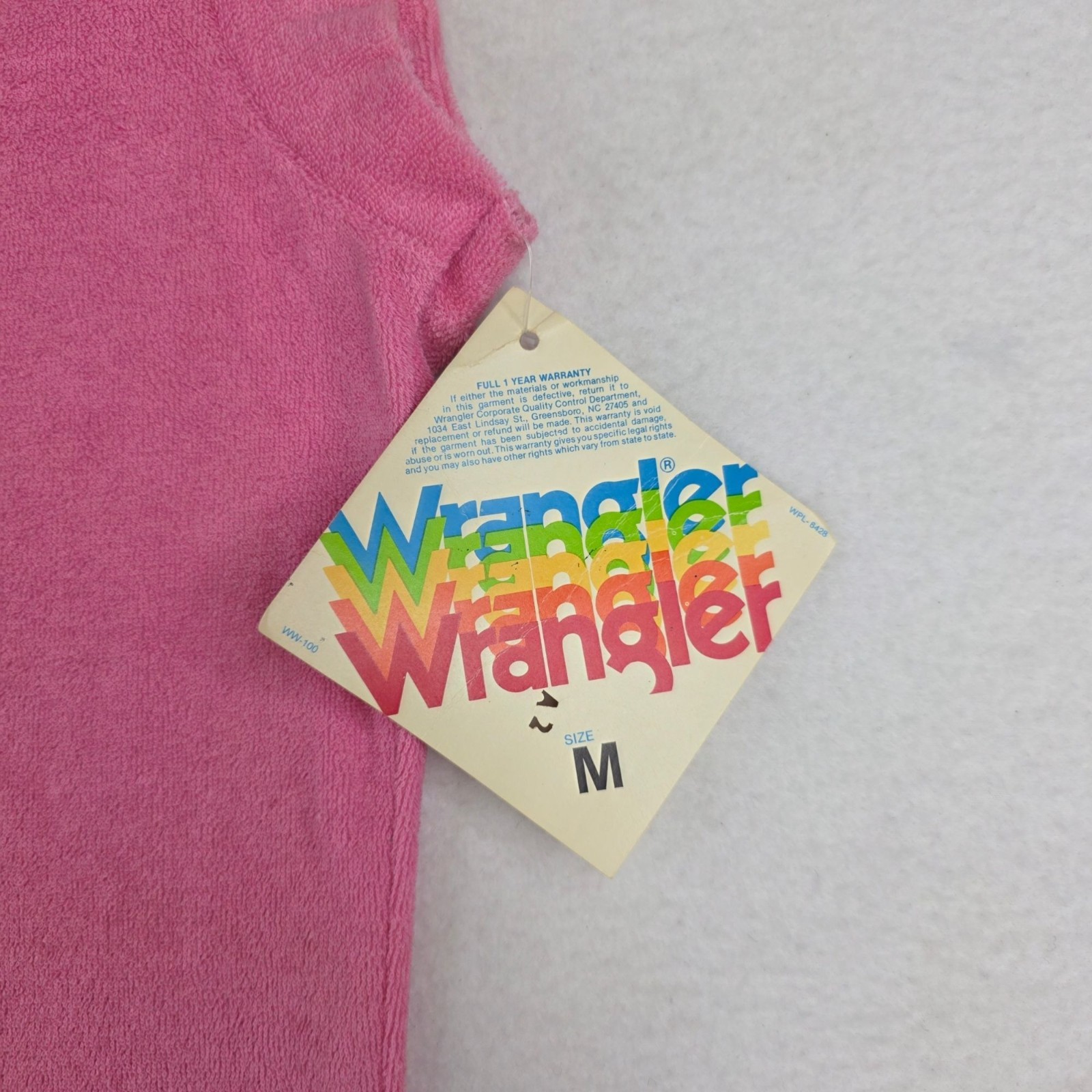 Vintage Wrangler Cap Sleeves Terrycloth Tee M Pink Deadstock USA Indie Coquette