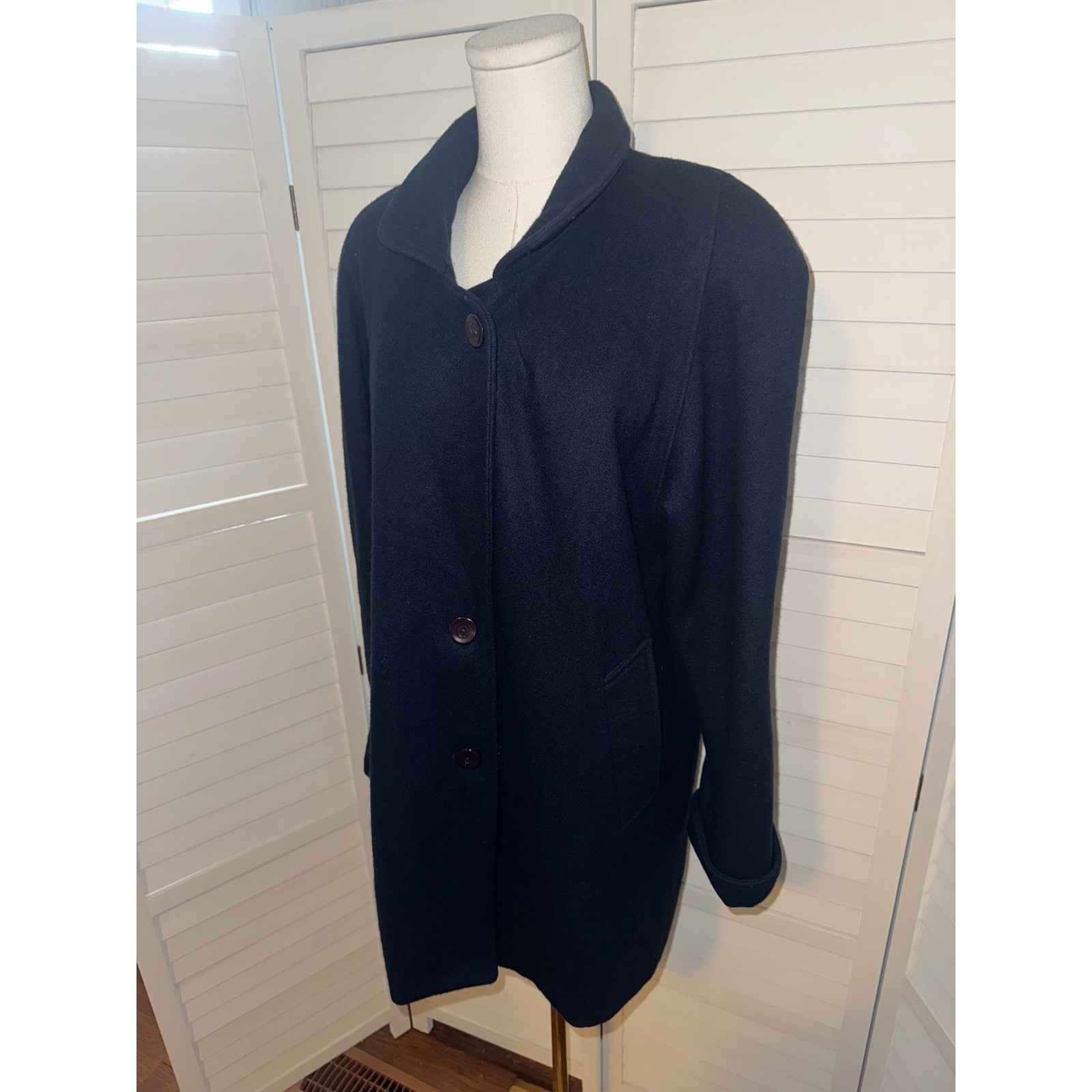 Stephanie Mathews Wool Coat Women Navy Blue Vintage Made in Argentina Size 10