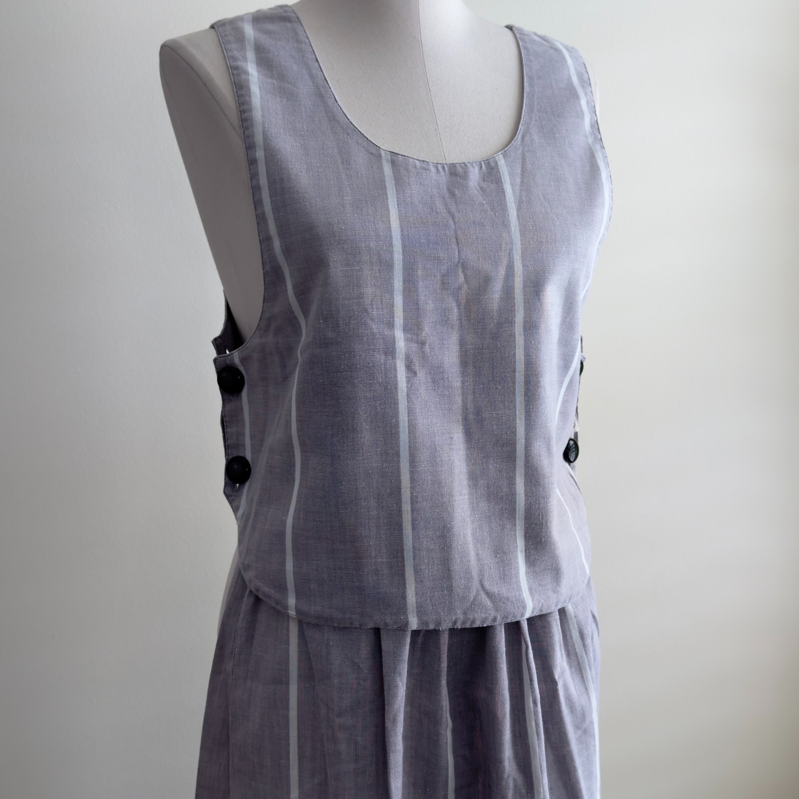 Nancy Lynn Fashions Gray White Striped Size 9/10 Skirt Top 2 Pc Set Vtg 1970s