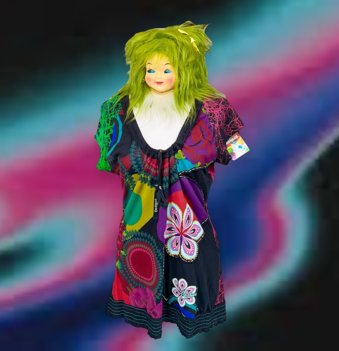 VTG Y2K DESIGUAL WHIMSICAL T-SHIRT TOP RAVE MOD DISCO PSYCHEDELIC CYBER GOTH NWT