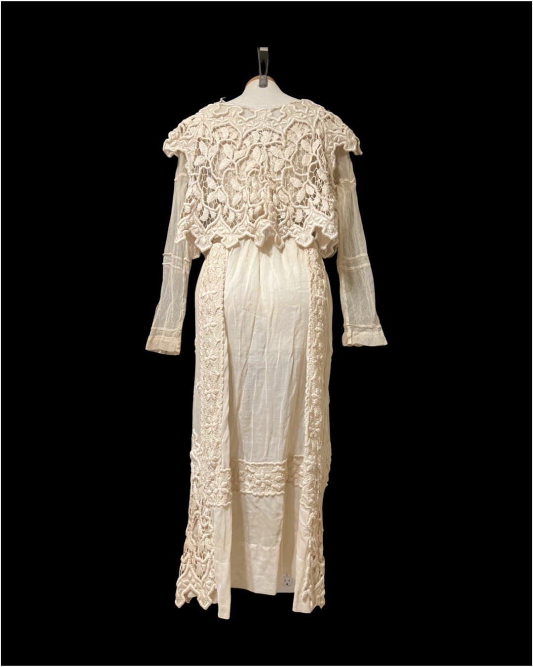 Antique Edwardian Tulle Crochet Formal 2piece Dress Vest Cotton Voile Skirt 1900