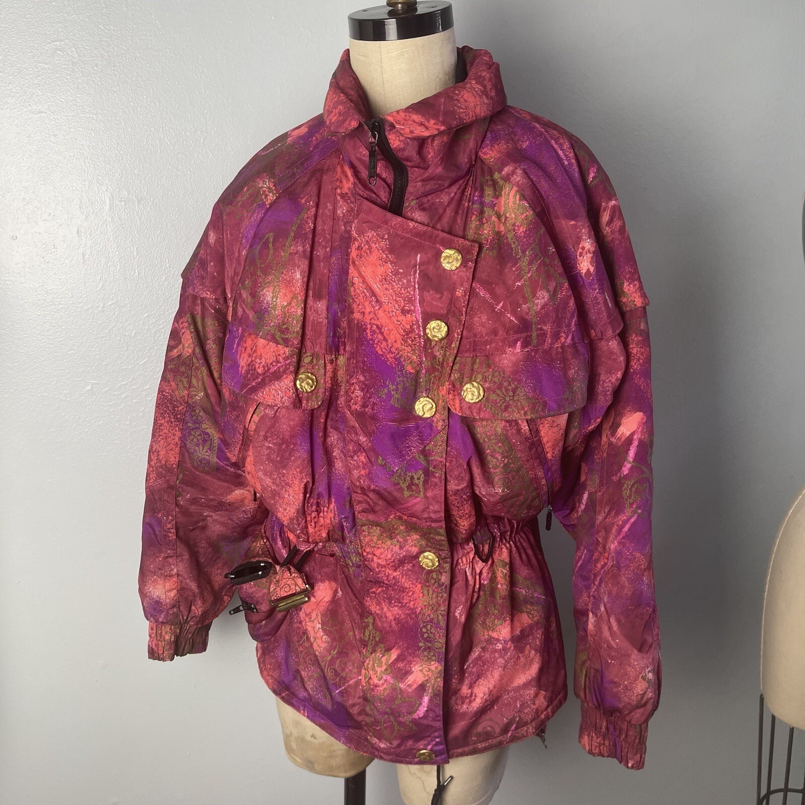 90s 1990s Knockout Pink, Purple and Gold Ski Coat with MATCHING FANNYPACK