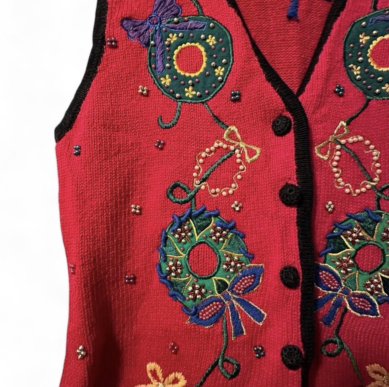 Vintage Knit Embroidered Christmas Sweater Vest Work In Progress Gladys Bagley