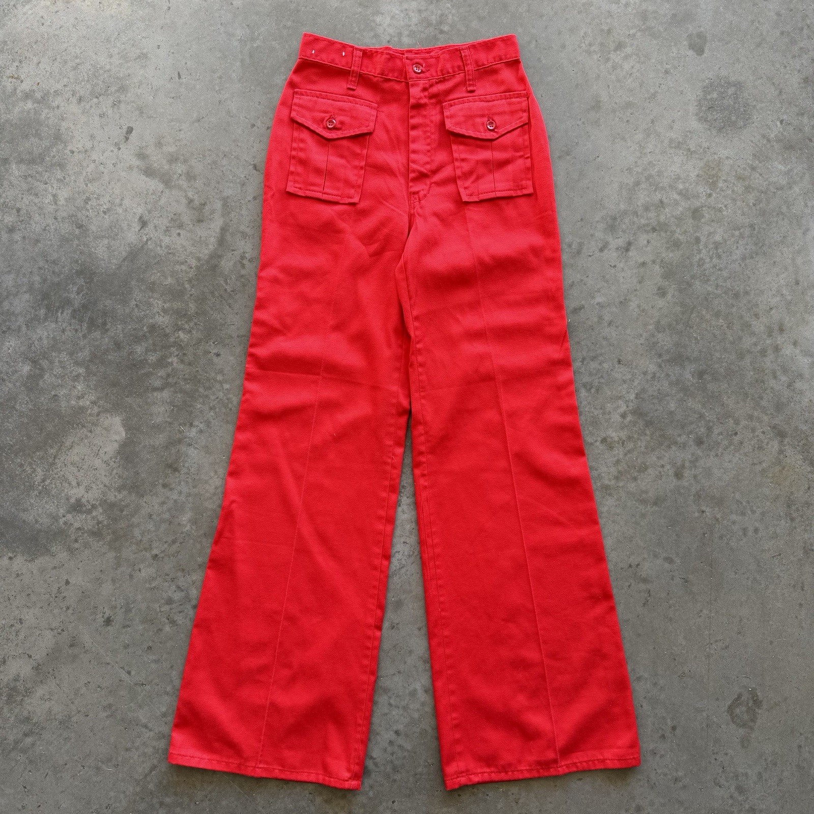 VTG 70s Red Front Pocket Flared Poly Cotton Women’s Pants 25 x 31 High Waist