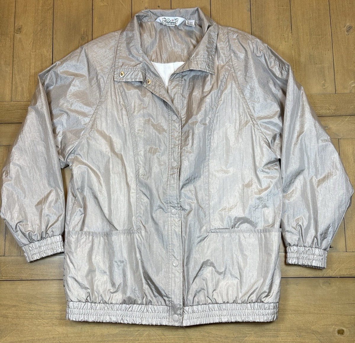 Haband 80s Metallic Windbreaker Womens Lightweight Snap Jacket L Gorpcore Sporty