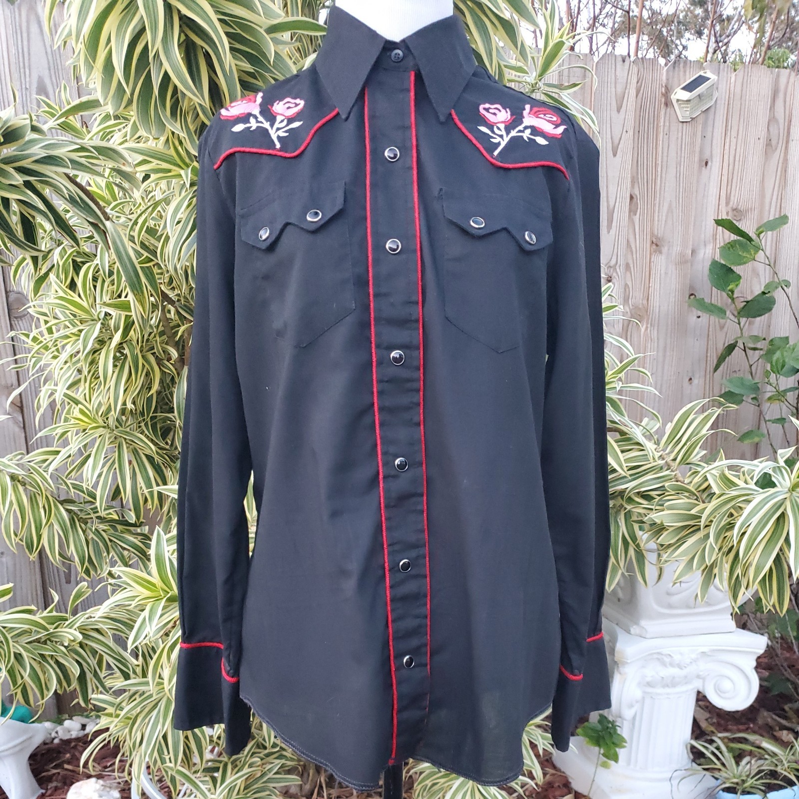 Vtg 70s Cee Dee Western Shirt Size 38 15/16 Womens Floral Western Embroider Snap