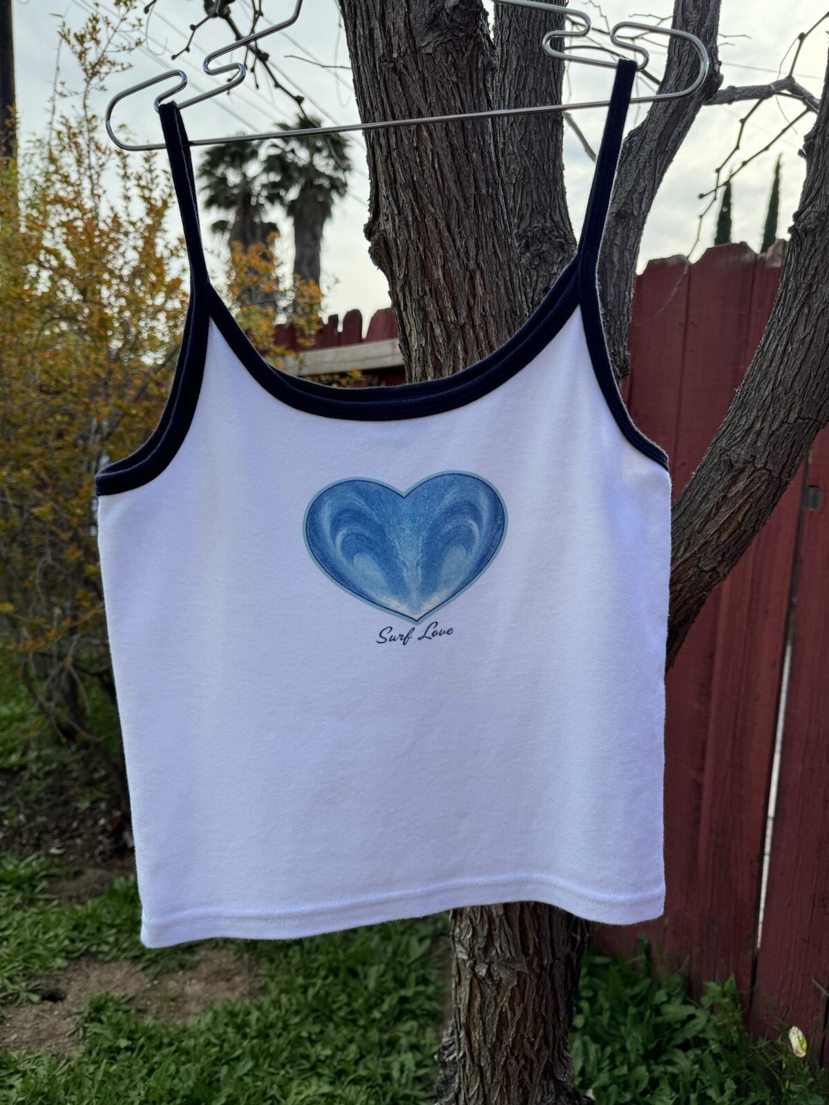 Vintage 90s Y2K Surf Love Heart Tank Top Delias Skate Beach Coastal Waves Summer