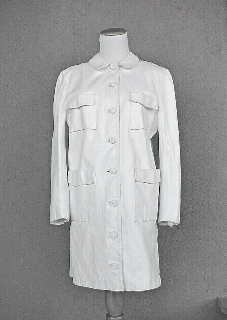 Vintage Mod Faux Leather Coat Womens Sz Small White Pleather 1970s