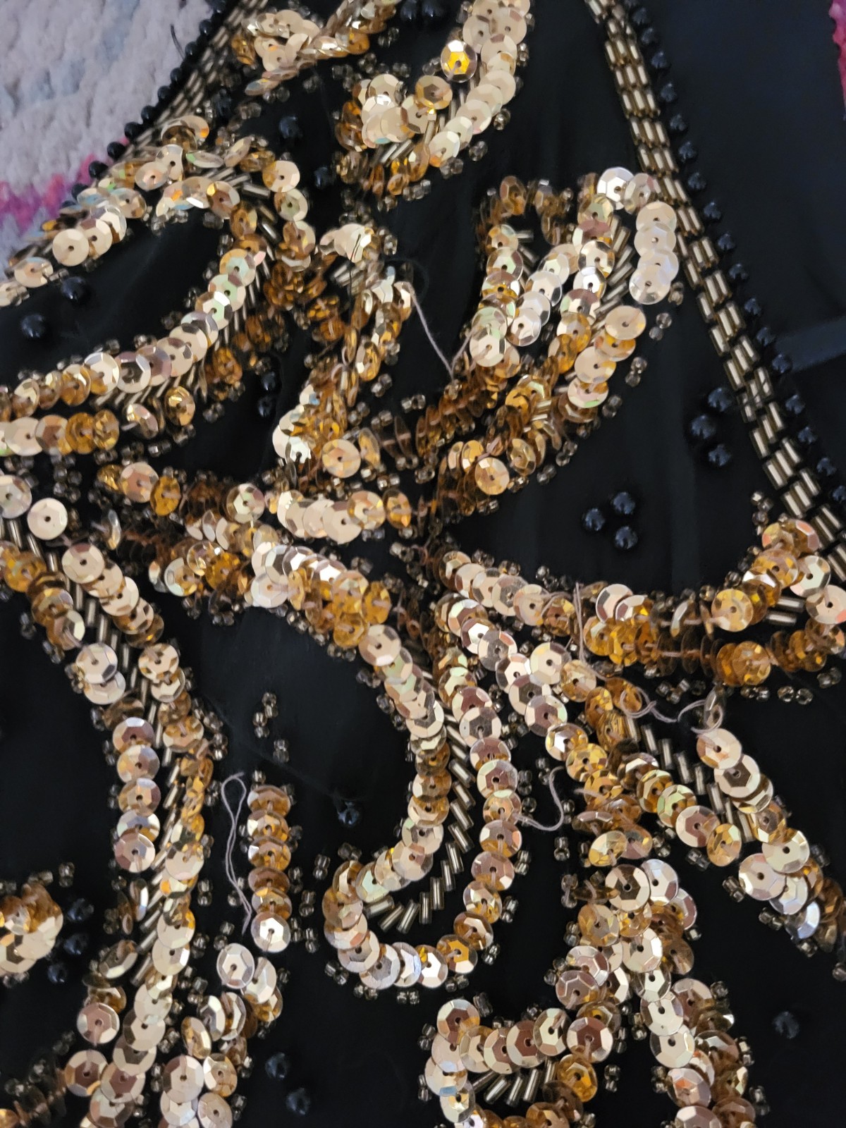 VTG womens 10 Niteline Della Roufogali silk beaded sequins black cocktail dress