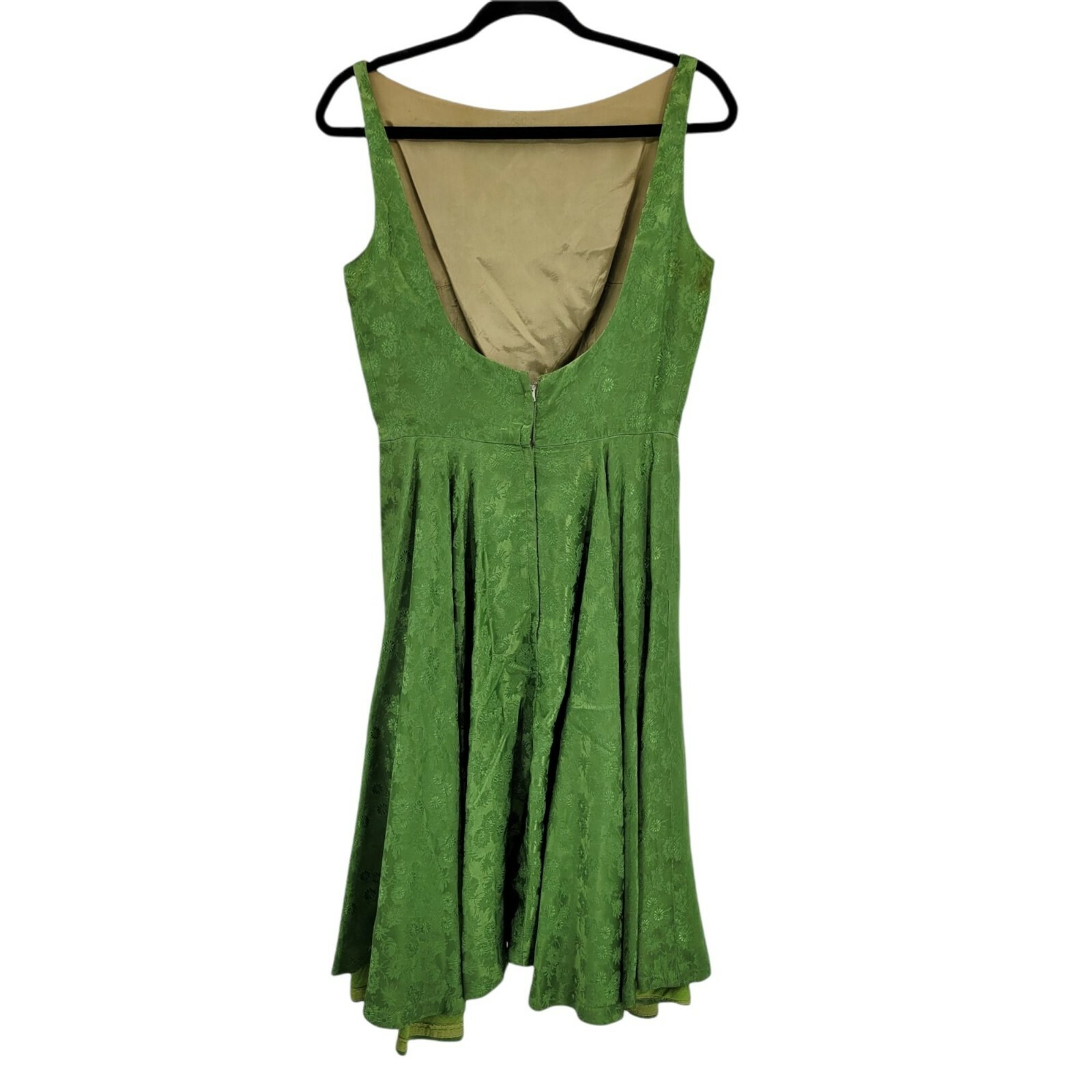50’s Jay Herbert Dress S Midi Fit & Flare Avocado Boat Neck Scoop Open Back