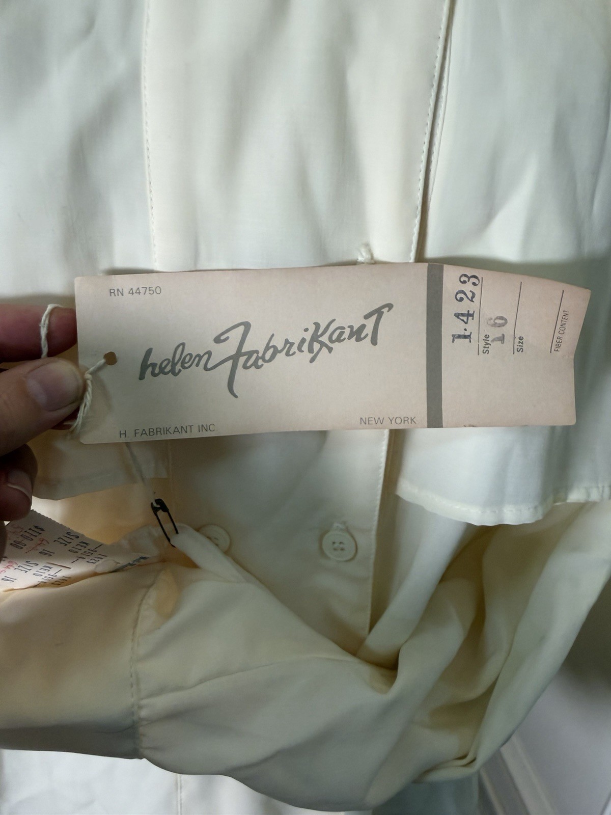 Helen Fabrikant Blouse NOS Size 16 Ivory Secretary Shirt Double Breasted USA 80s