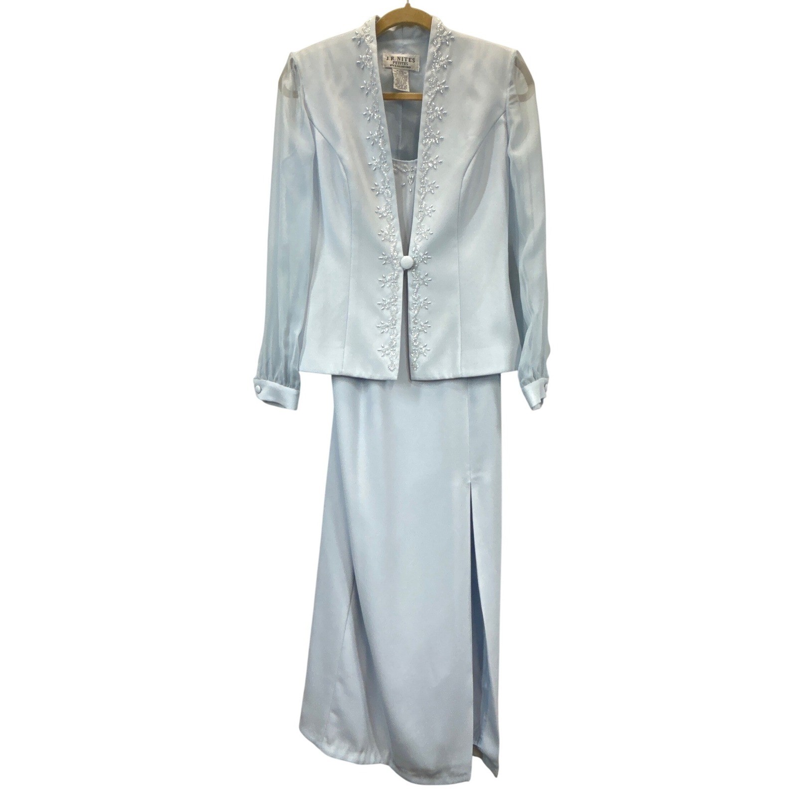 J.R. Nites Formal Dress Jacket Womens 6P Blue Mother-of-the-Bride Beaded 2pc