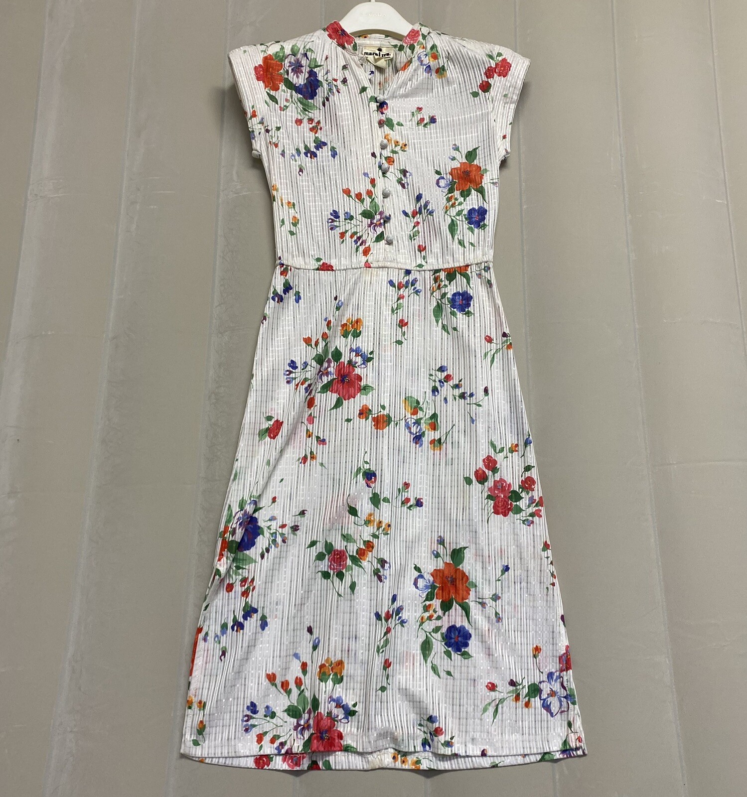Vintage Mara Jrs of California Dress Size 5 Floral Midi Mandarin Collar 1970s