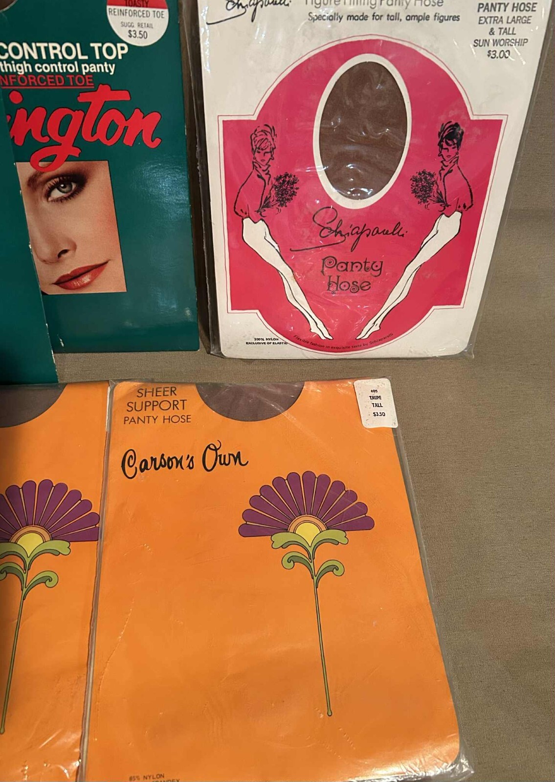 5 Vintage NEW Pantyhose Burlington MOD Schiaparelli Carson’s Own TALL Size XL