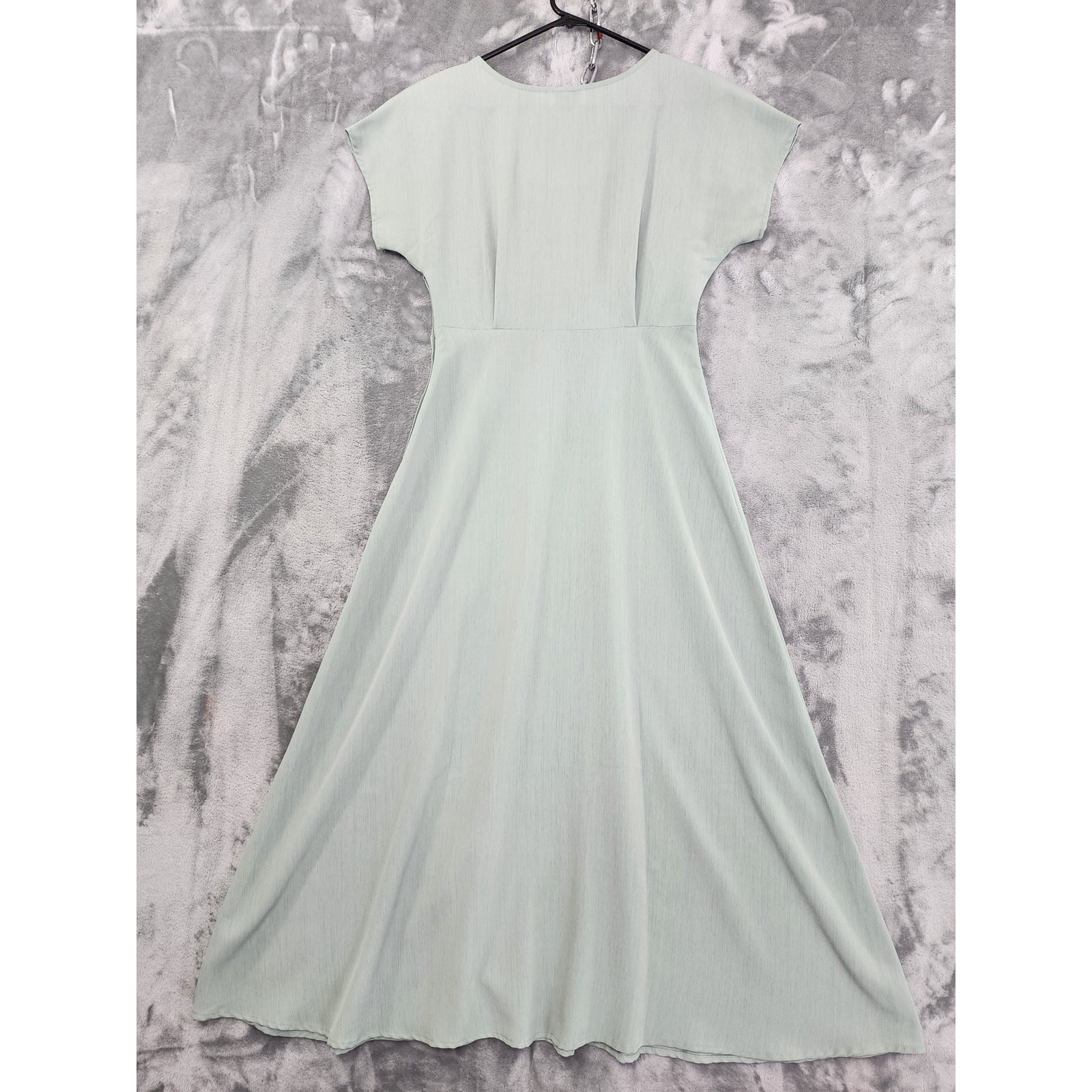Vintage 90s CDC Dress Womens 4 Green Pleated Short Sleeve Empire Waist Midi Zip