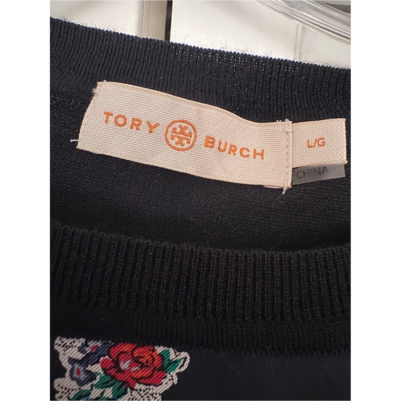Tory Burch 100% Silk & Merino Wool Ditsy Floral Folk Art Border Top Size L