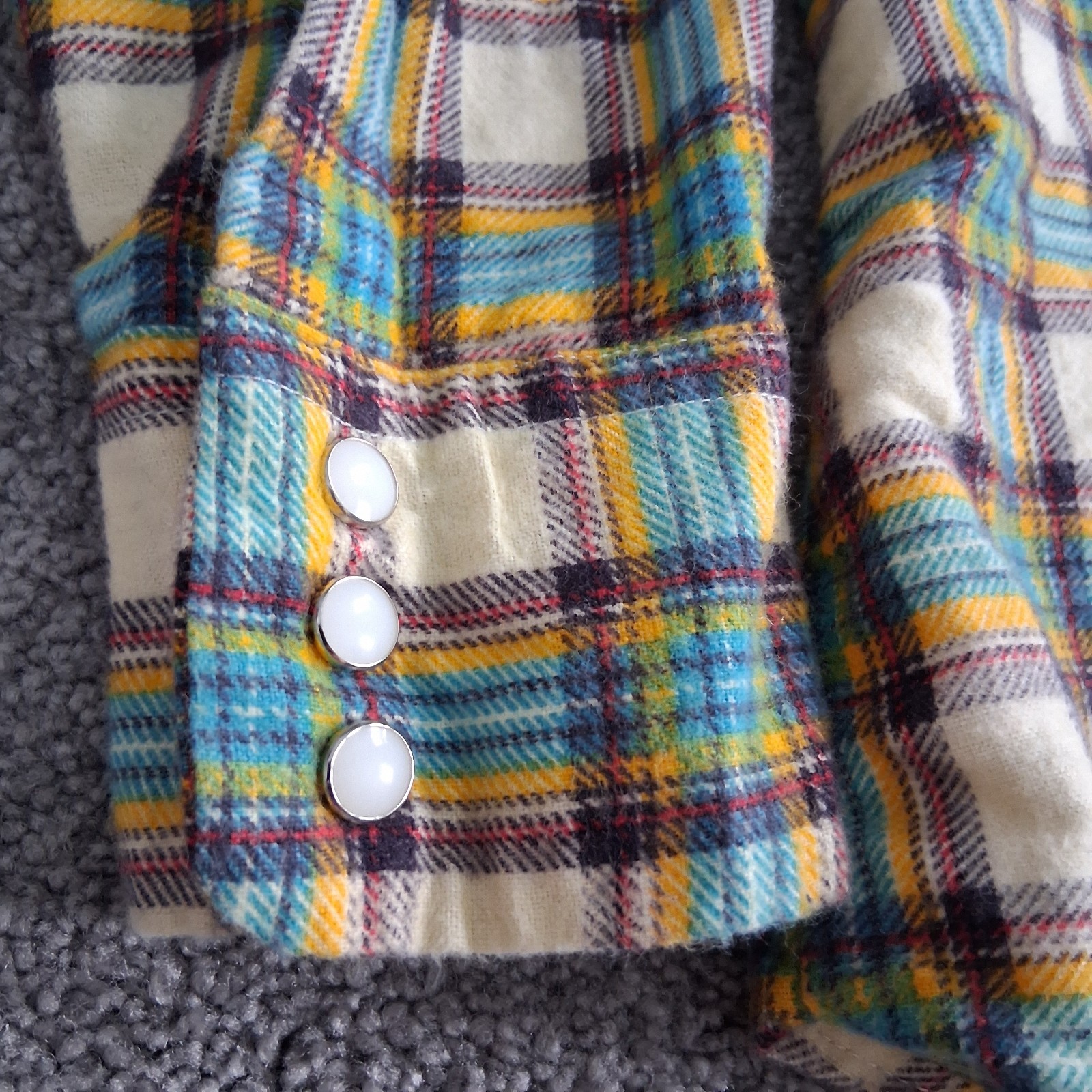Vtg 70s Montgomery Ward Plaid Flannel Shirt | Retro Blue Yellow White Grunge L