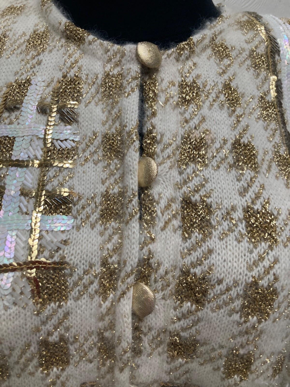 Vintage 1980s Custom Made Angora, Wool Sparkling Knitted Cardigan size S-M.
