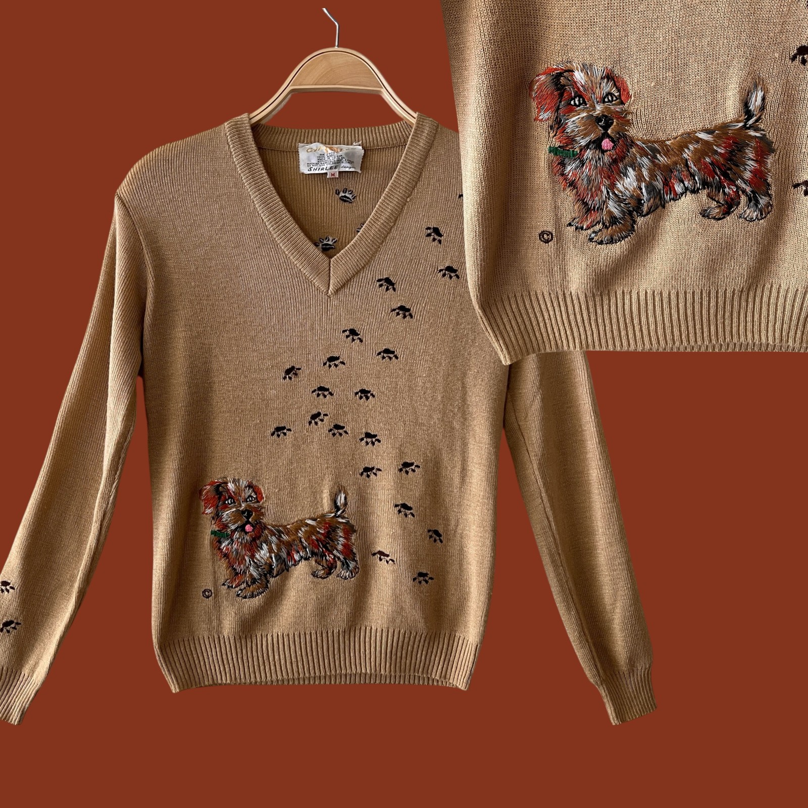 Vintage 70s Dog Sweater : Novelty, Dog Sweater, Cyn Les Shirlee Designs, Medium