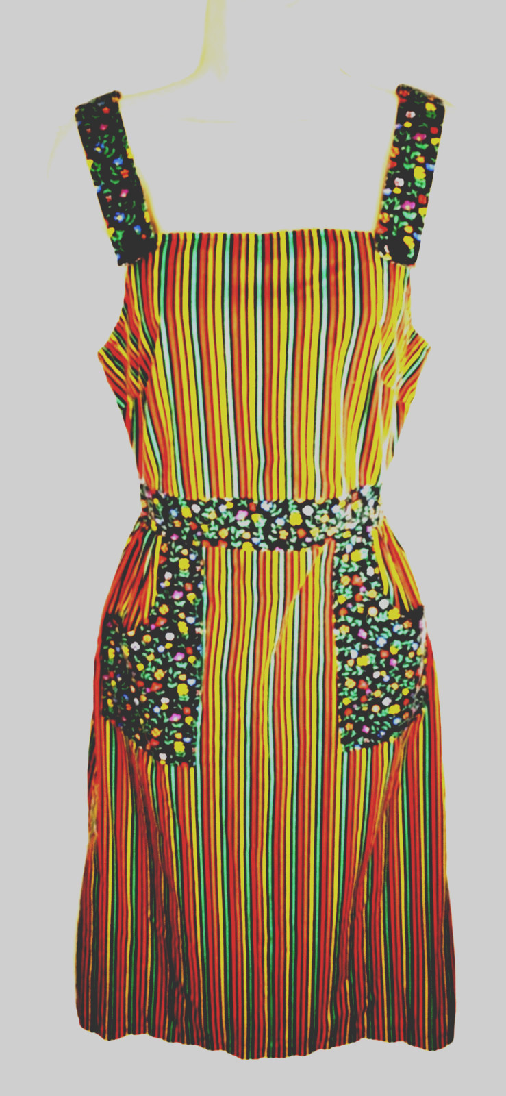 Vtg Candy Stripe Smock Cotton Bib Dress Hukapoo 1970s Womens XS extra small