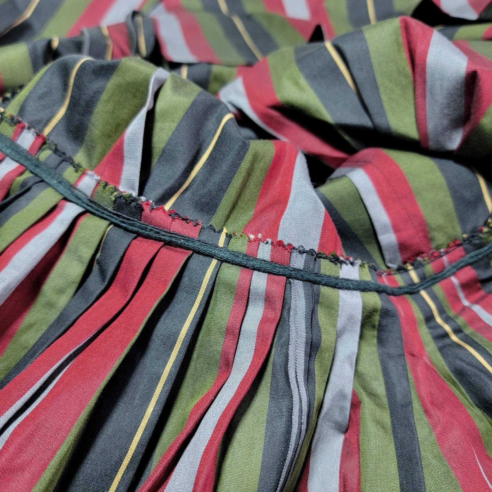 Vintage Bobbie Brooks 60s Striped Day Dress Red Black Green Grey Women Size S/6