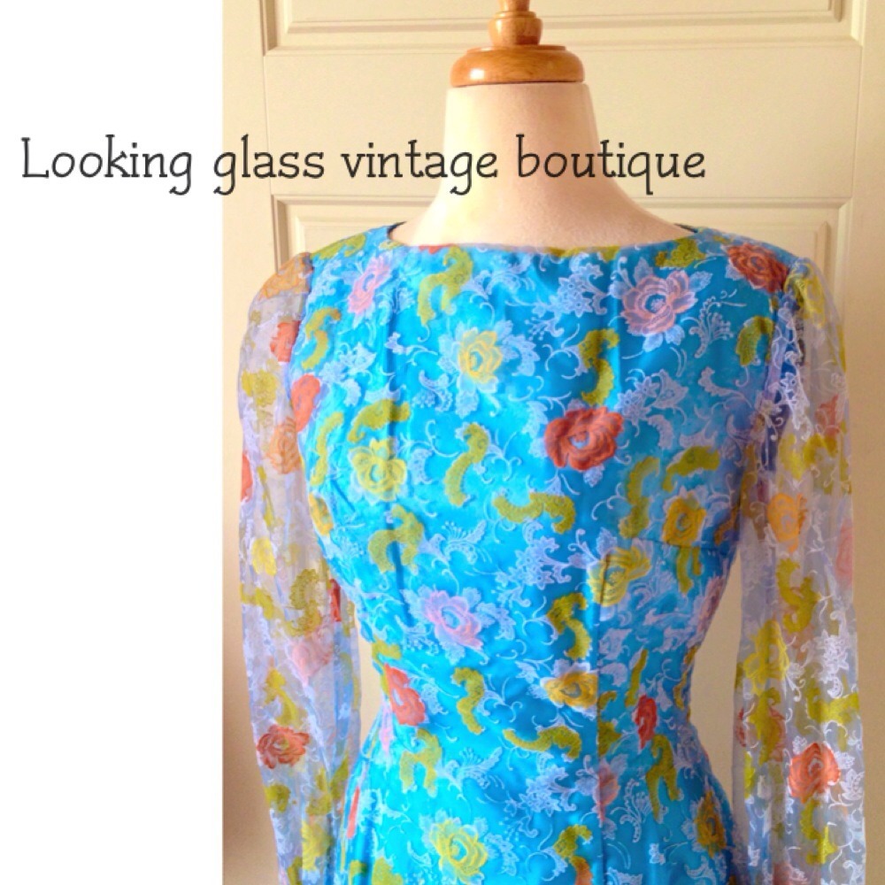 Vintage 40’s 50’s Dress Roses MOD Velvet Floral Pattern Garden Tea Party OOAK