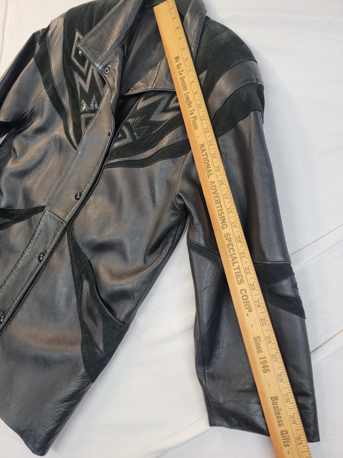 Vtg 80s Leather/suede Coat Tribal/Western Soft Lambs Leather SZ 42 Long
