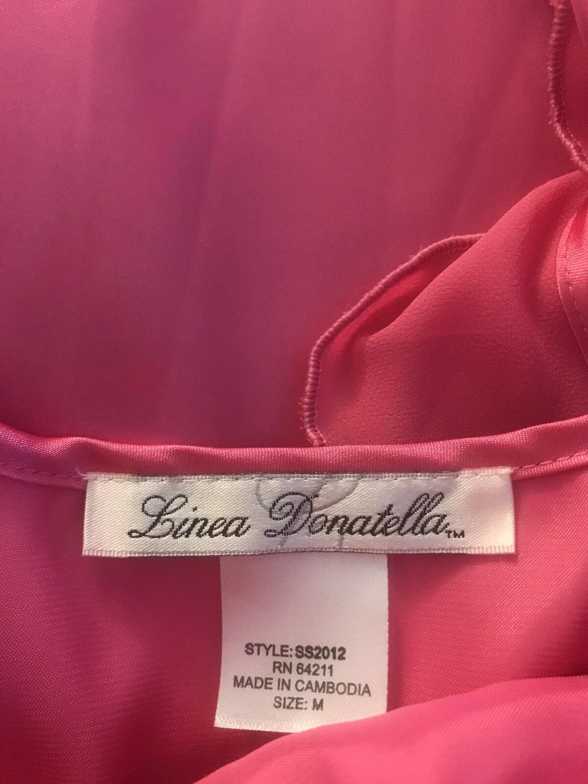 Linea Donatella satin pink babydoll Lingerie sheer ruffle sleeves Medium