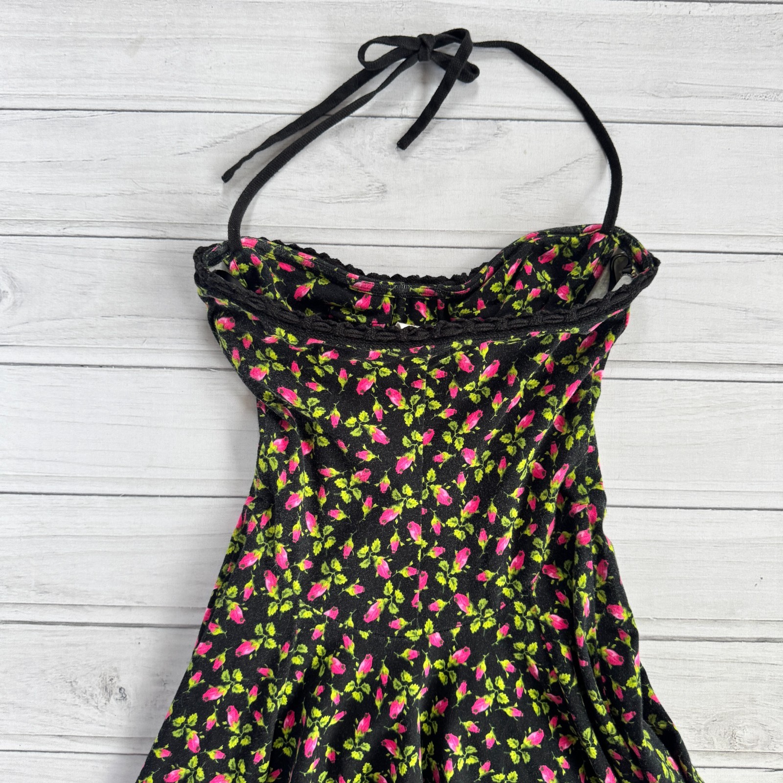 BETSEY JOHNSON Rosebud Floral Y2K „VINTAGE” Punk Label Stretch Cotton Dress P XS