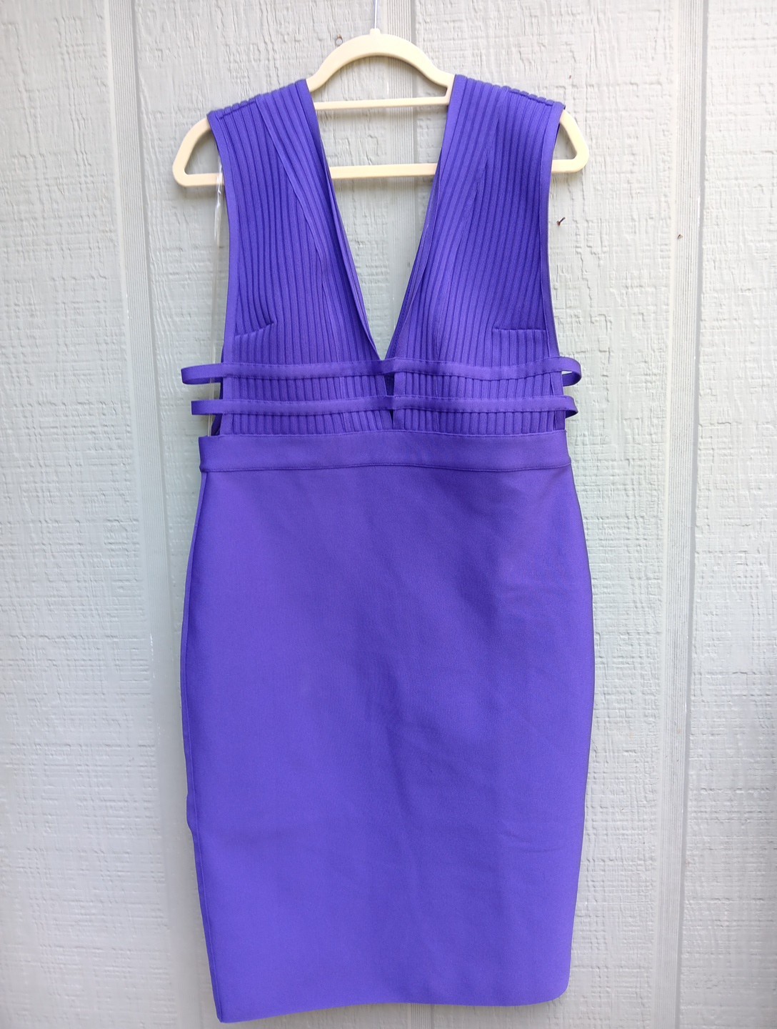 Y2k Bebe XL Body Con Purple Sexy Stretch Plunge Neckline Midi Dress