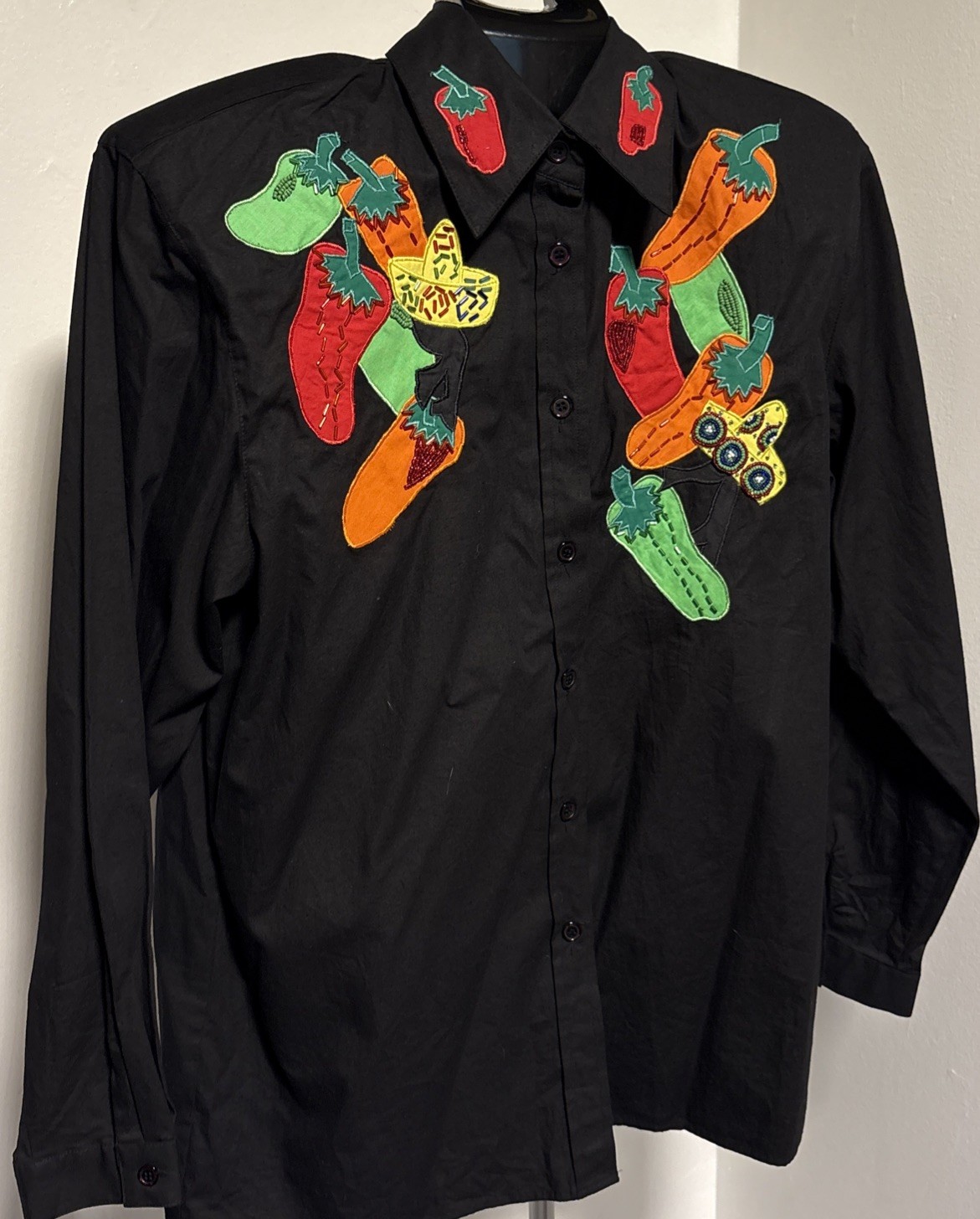 Vintage Harbour Vue Beaded Pepper Button Up Shirt W Size 10 Western Fiesta