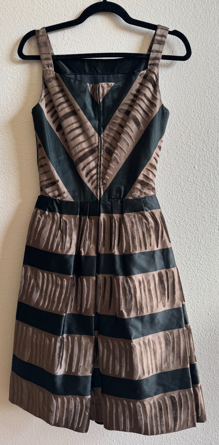Vtg 60s I. Magnin Bud Kilpatrick Black Brown Velvet Dress Sz Sm 4 Pockets RARE