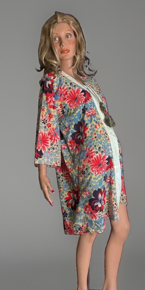 VTG 1960s Floral Cotton Japanese Kimono Jacket Cover-Up Boho Hippie Festival OS