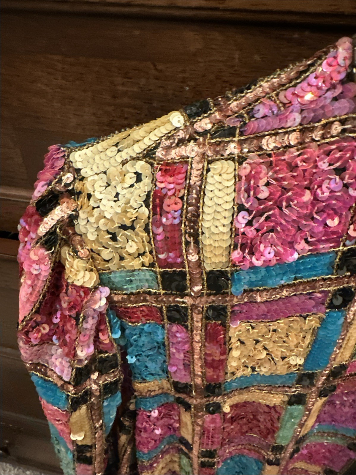 Laurence Kazar Beaded Sequin Jacket Women Xl Multi Color Silk Plaid Vintage