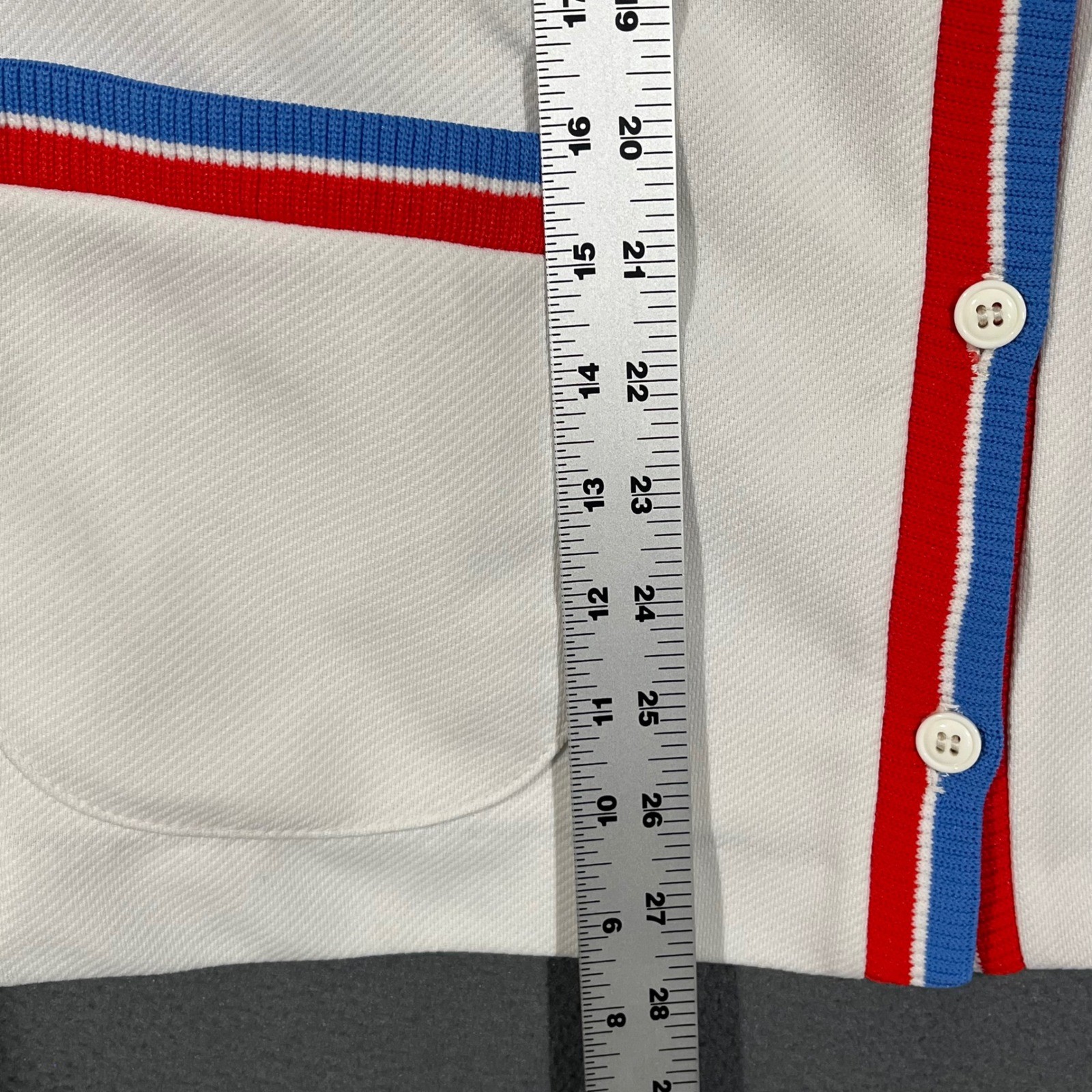 Tempo Vest Womens L White Red Blue Striped Trim Button Front 70s Retro Americana