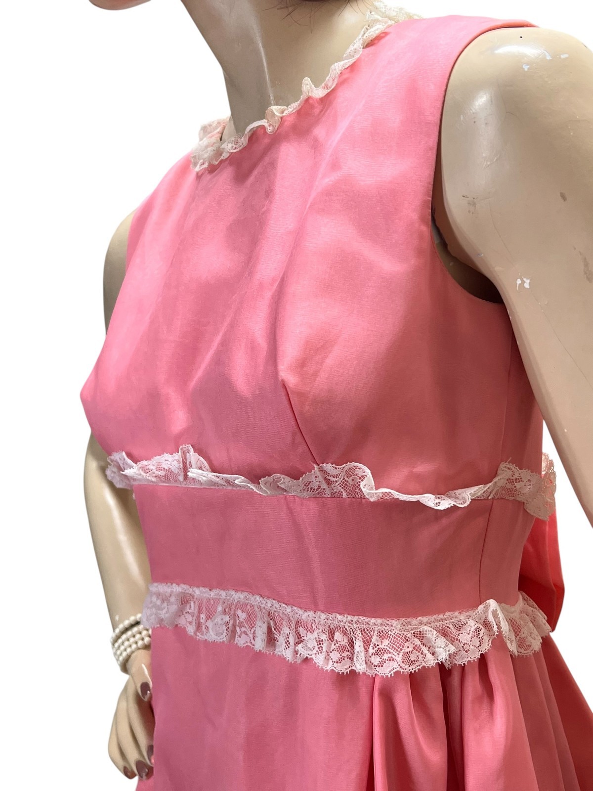 NOS Vtg 60s Sz 8 S 34 B 26 W Prom Gown Dress Pink Priscilla of Boston Silk Rayon