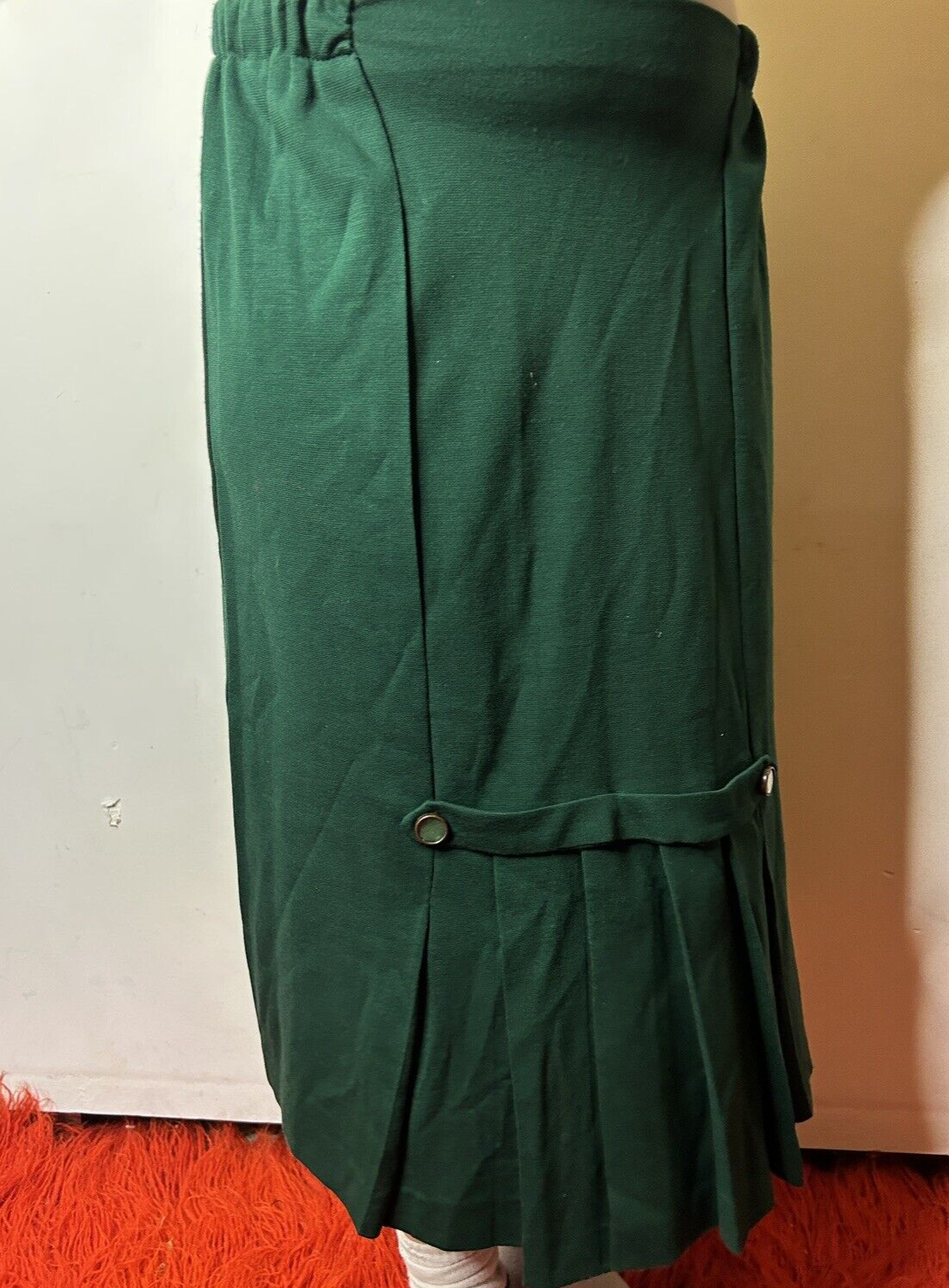 Vintage Handmade 1980s Deep Green Maxi Skirt Businesswear Pleated Buttons AU 14