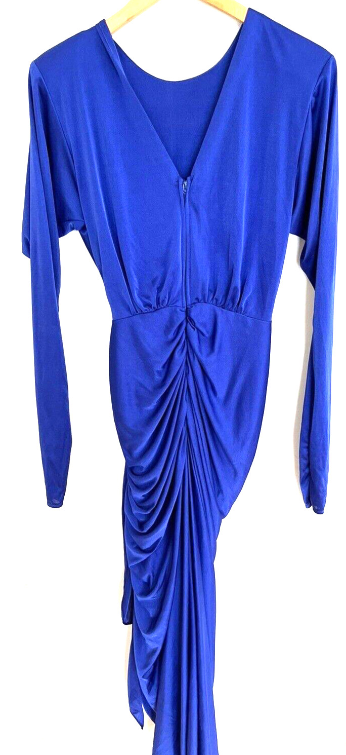 Vintage Night Moves Women’s 5/6 Royal Blue Slinky 80’s Wiggle Dress Long Sleeve